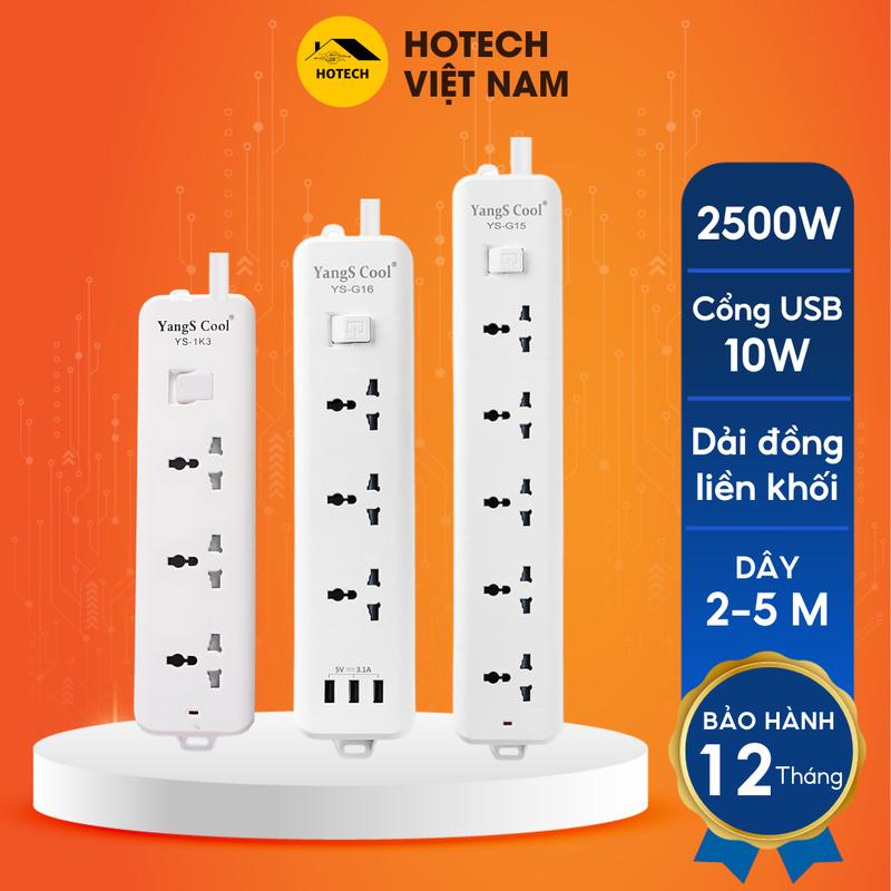 Ổ Cắm Điện 2500W Chống Giật Chống Cháy An Toàn Hotech Dây Dài 2-5M Có Công Tắc Nguồn Toàn Ổ Phích 2 Chấu Thông Dụng OD30H