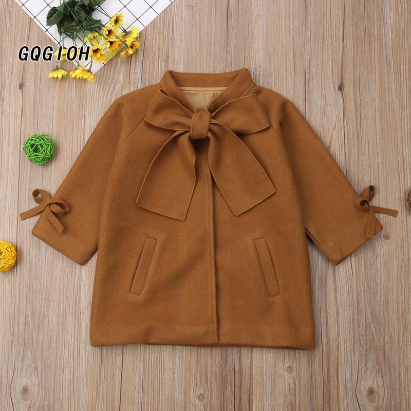 Little Girls Jacket, Solid Color Loose Bow Neck Side Pockets Outerwear 0