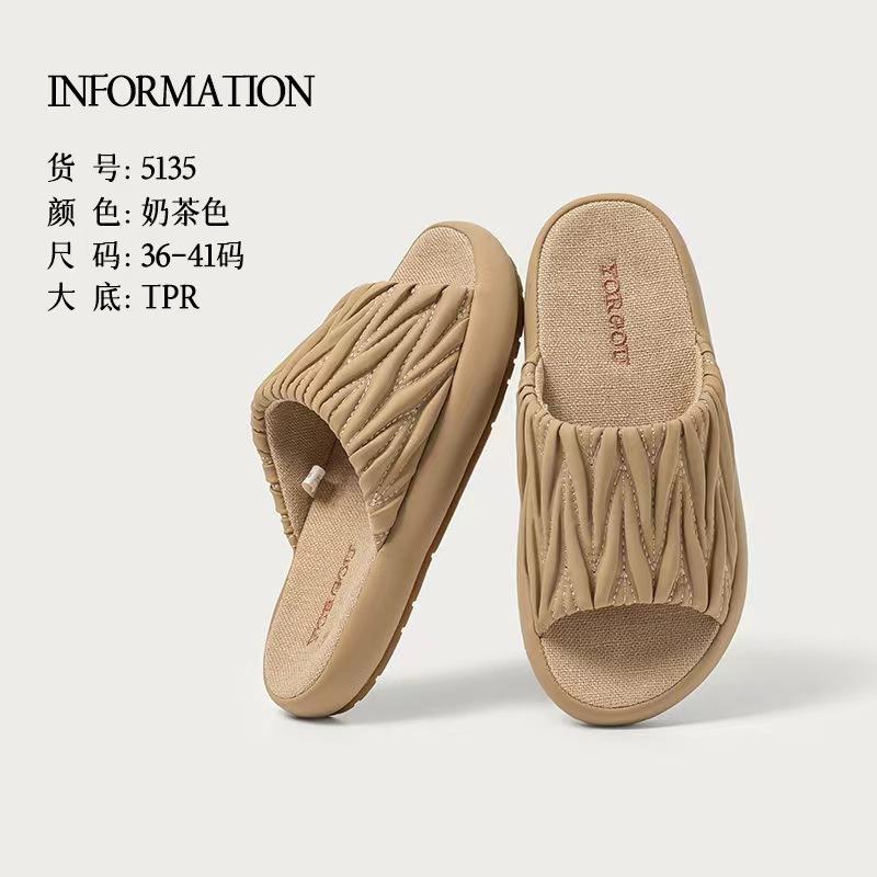 Dép Lê Vải Lanh Và Cotton Xếp Ly, Yuangang, Dành Cho Phụ Nữ Và Nam Giới, Mùa Lò Xo Và Mùa Hè, Nội Thất Gia Đình, Da PU, Không Trơn Trượt, Có Thể Đeo Ngoài Trời Tất Cả Các Mùa, Đáy Gân 7