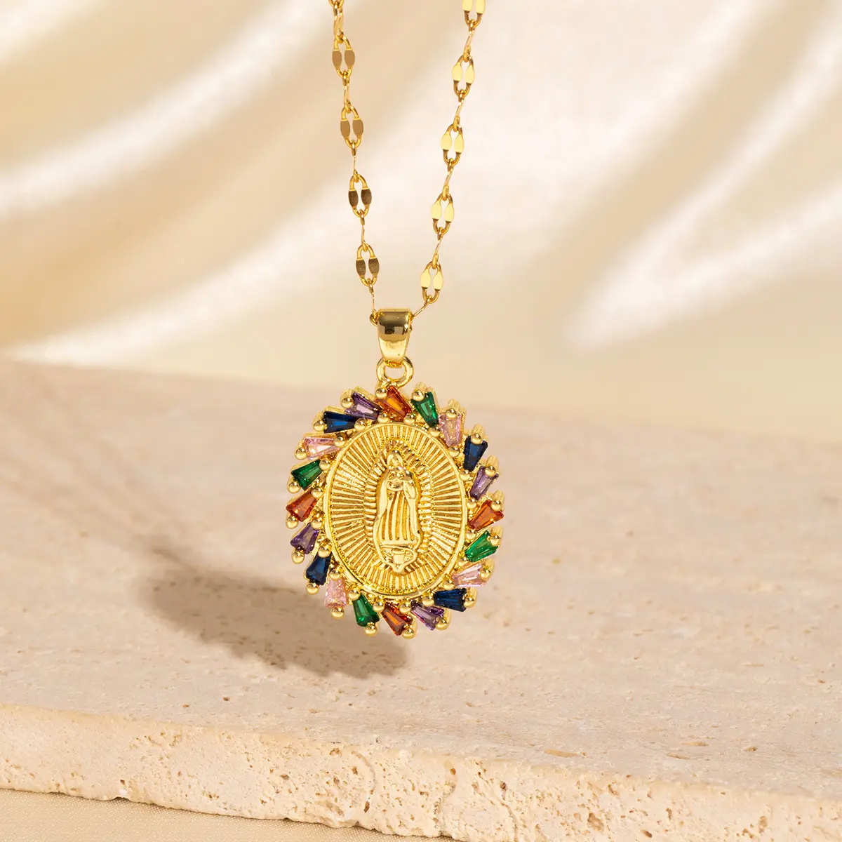 Vòng Cổ Đức Mẹ Đồng, Zircon Dát Siêu Nhỏ Mạ Vàng Thật, Thiết Kế Độc Đáo, Đồ Trang Sức Nữ Hoàng Mary Jewelry Chain