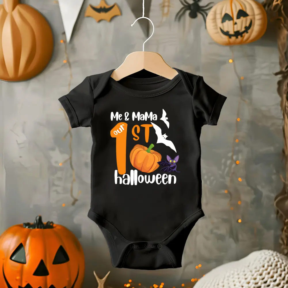My 1st Halloween Print Baby Crewneck Jumpsuit Baby Short Sleeve Onesie Newborn Boys/Girls Halloween Clothes First Halloween Baby Gift