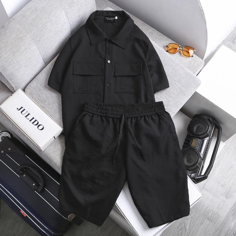 Bộ quần áo nam nữ vải đũi xước ngắn tay cao cấp Julido thoáng mát mùa hè Menswear 2
