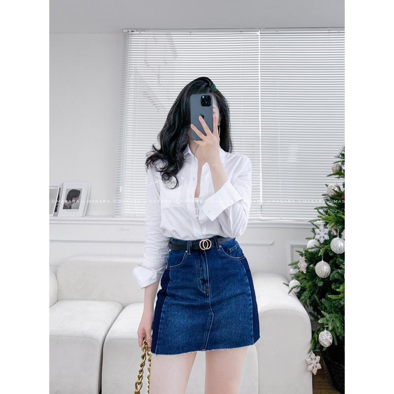 CHÂN VÁY JEAN NGẮN XANH ĐẬM PHỐI SƯỜN CÁ TÍNH