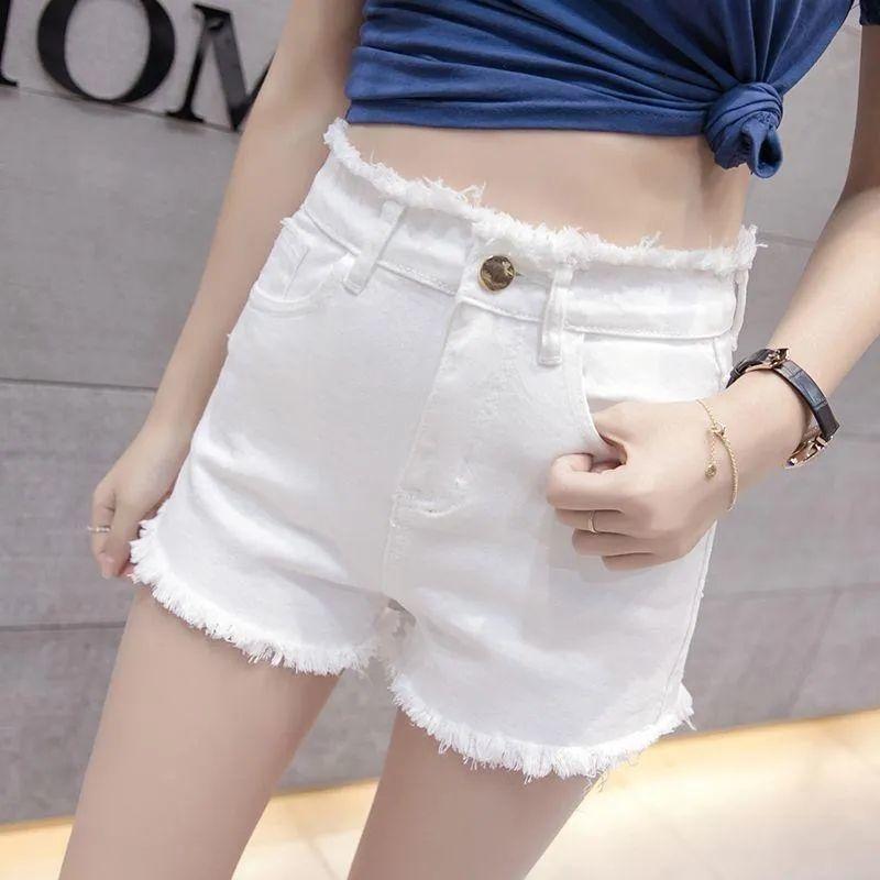 Quần Soóc Denim Co Giãn, Cạp Cao, Ôm Sát, Màu Đen Và Trắng, Phong Cách Hàn Quốc, Gợi Cảm, Quần Hot Mặc Trong Biến Mất, Dành Cho Nữ, Mặc Mùa Hè 4