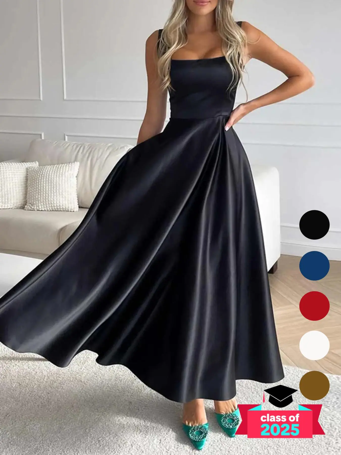 Women's Plain Square Neck Tank Dress, Elegant Sleeveless A Line Dress for Party Dating Wear, Ladies Summer Clothes, Womenswear
