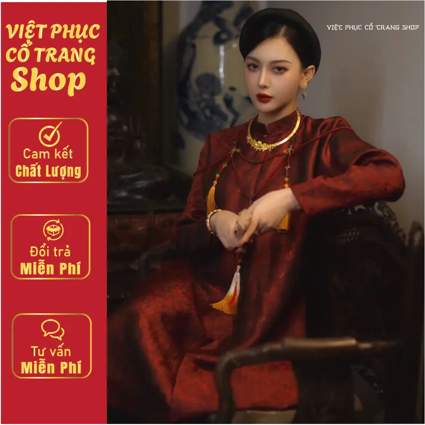 Áo ngũ thân tay chẽn nữ may 2 lớp, chất liệu vải gấm kim tuyến cao cấp bền đẹp | Việt Phục Cổ Trang Shop