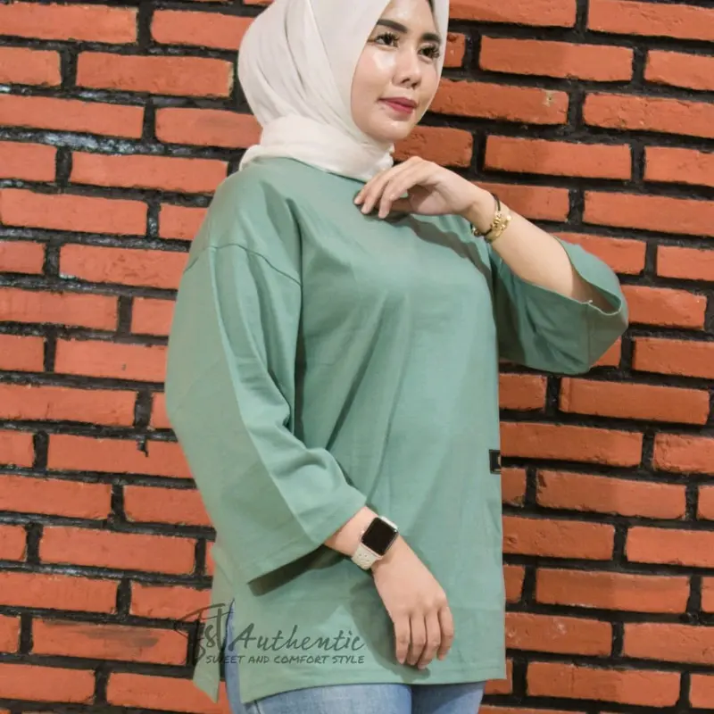 Kaos Wanita Oversize Atasan Wanita Lengan 7/8 Motif Polos Premium 7