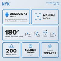 Gambar Mini Smart Projector NYK PY-100 200 ANSI Lumens HD 720P - Mini LCD Projector NYK Smart Android PY 100 dari GGSTORESBY Kota Surabaya 5 Tokopedia