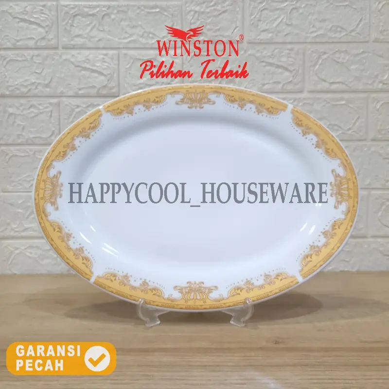 WINSTON Piring Keramik 14IN Mahkota Mas /Piring Oval /Piring Makan Porcelain 35cm 2