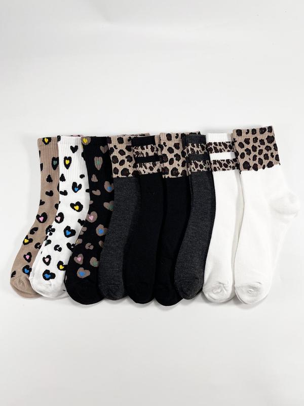 Women's Colorblock & Leopard Patchwork Print Crew Socks, Fashion Casual Comfy Socks for Daily Outdoor Wear, Socks for Women for All Seasons, Socks for Women 7