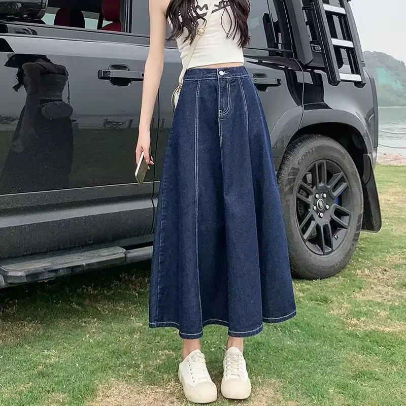 Denim skirt for women, mid-length, autumn, large size, high waist, slim, loose and versatile umbrella skirt Womenswear Bottom Lingerie Comfort Basic Minimalist