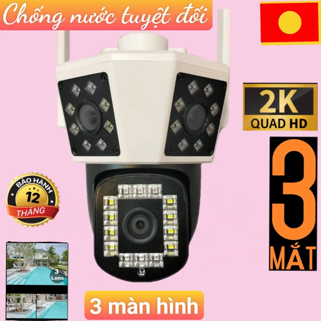 CAMERA HOPEWAY 3 MẮT KÉP SIÊU NÉT ĐỘ PHÂN GIẢI 2K 2304 x 1296 15 LED CHỐNG NƯỚC TUYỆT ĐỐI - ĐÀM THOẠI 2 CHIỀU - BẢO HÀNH 12 THÁNG