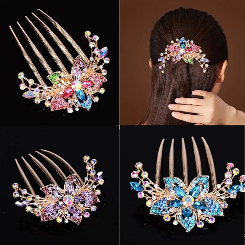 6 Colors Colorful Flowers  Hairpins Exquisite Retro Women'S Hollow Out  Korean Hair Comb Hairpin Fashion Hair Accessories Headdress