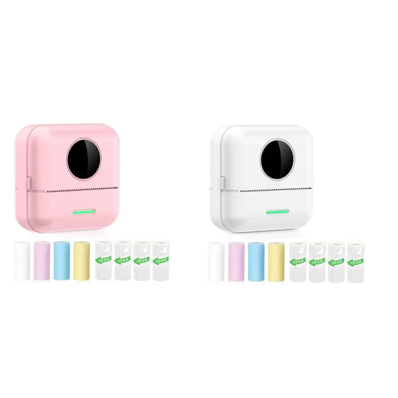 Máy in nhiệt mini, Máy in nhãn dán không mực Cầm Tay với 8 cuộn giấy liên tục, Máy in ảnh bỏ túi