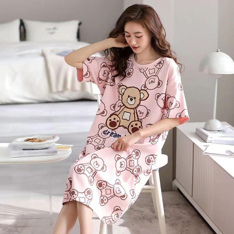 Đồ Ngủ Thời Trang, Dễ Thương Và Dáng Rộng Vừa Vặn, ngắn Tay, Váy Ngủ Dài Trung Bình Đồ Mặc Nhà Nữ Women Dress 1