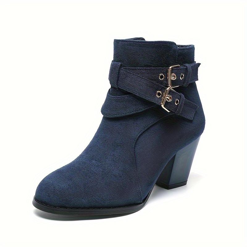 Women's Ankle Boots with Side Zipper and Straps Chunky Heel Comfortable Height-Increasing Lace-Up Short Boots 8