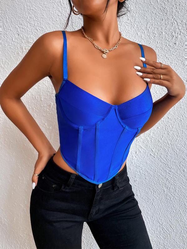 Women's Corset Spaghetti Strap Crop Cami Top, Bustier Asymmetrical Hem Top, Y2K Fashion Sleeveless Top, Summer Clothes Women, Women's Clothing for Summer 8