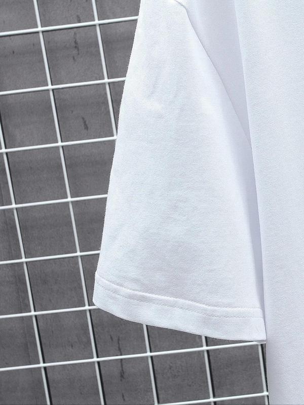 Letter & Figure Print Round Neck Drop Shoulder Tee, Regular Fit Crew Neck Short Sleeve T-Shirt, Comfy Knitting Top for Summer, Mens Tracksuit, Football Jerseys 4