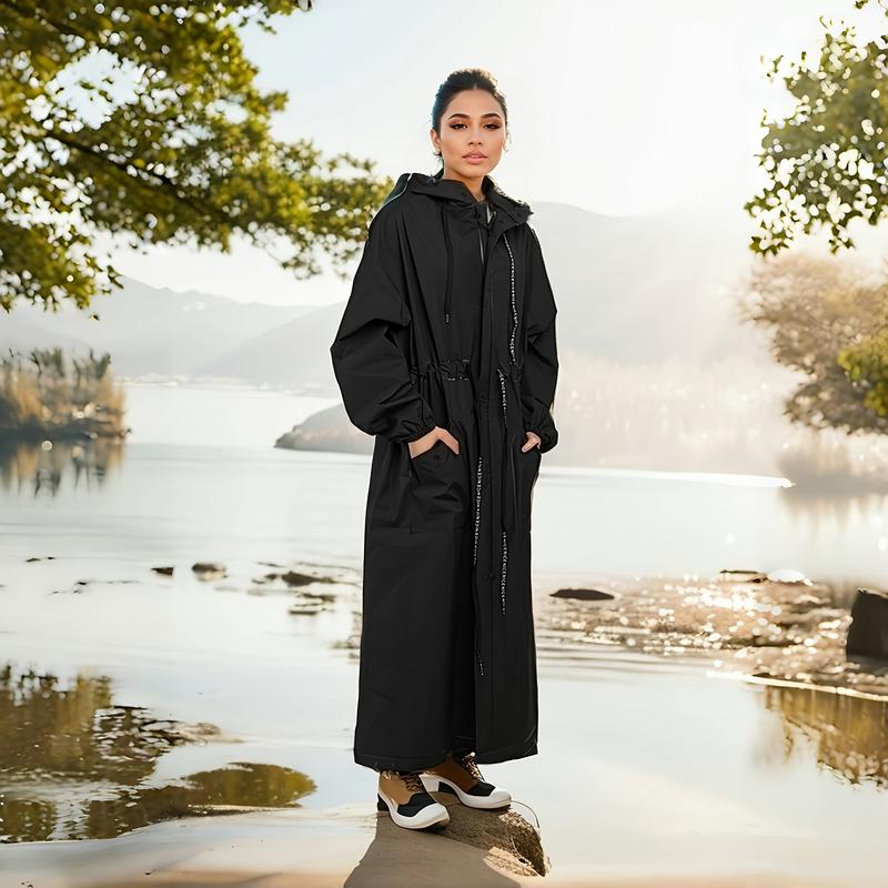 Product Introduction of 1pc Fashion, breathable, Adult Waterproof Long Raincoat, Raincoat Hooded Outdoor Hiking Travel Fishing Thickened Drawstring Slim Fitted Rain Poncho, Waterproof & Rainproof Lightweight Hooded Rain Coat,c 6