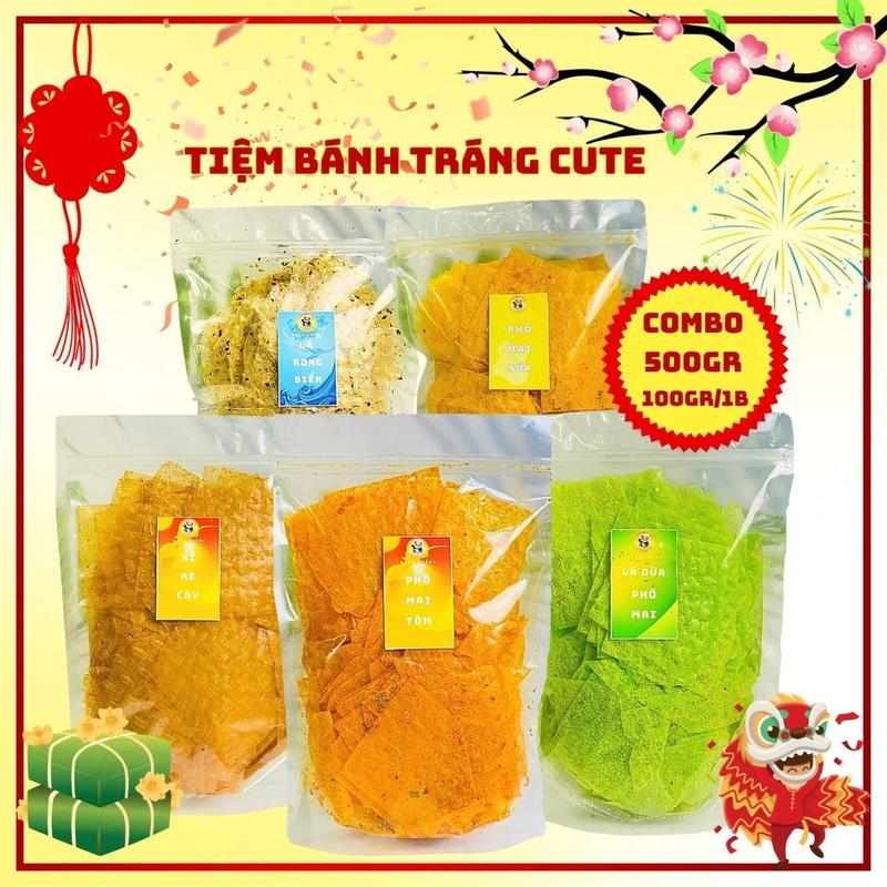 Combo 500gr Bánh Tráng Xì Ke Cay, Phô Mai, Rong Biển Túi zip các loại Đặc Sản Tây Ninh - Tiệm Bánh Tráng Cute Ăn Vặt Snack Thức Ăn Food