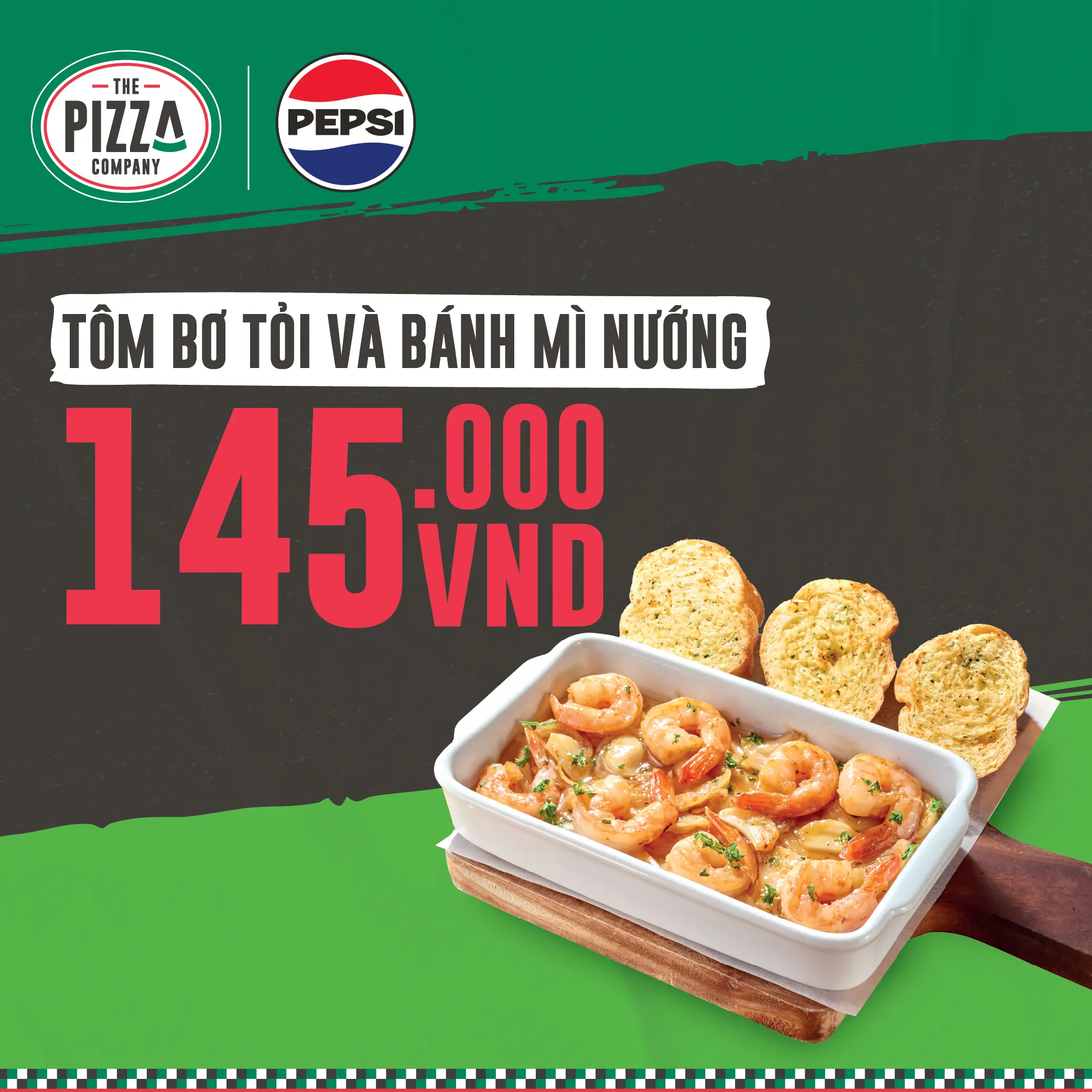 Tôm Bơ Tỏi và Bánh Mì Nướng - Spicy Garlic Shrimp with Bread - The Pizza Company - (Giao nhanh 1H)