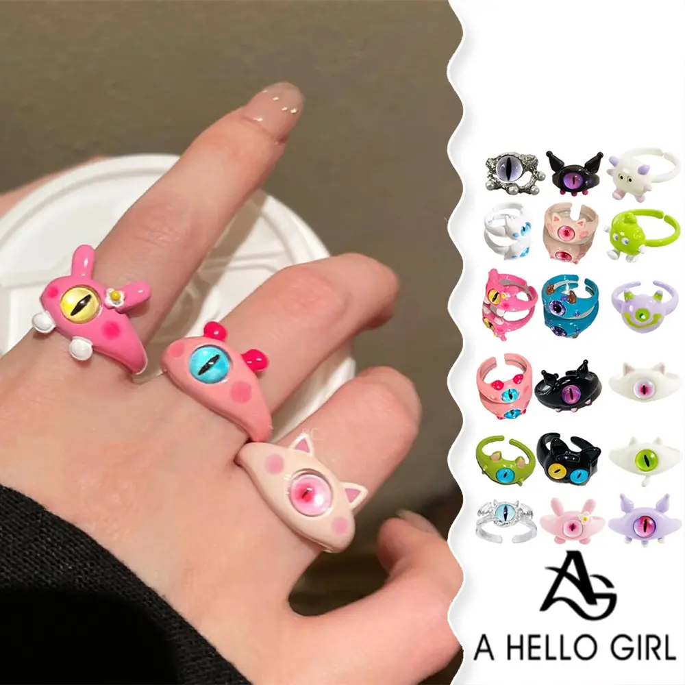 Little Monster Black Cat Ring Personality Big-eyed Boy Monster Ring Cute Funny Couple Bestie Ring A HELLO GIRL
