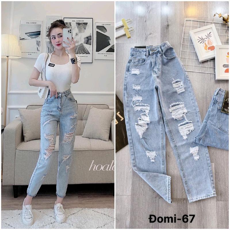 Bigsize Quần jeans baggy nữ rách tua rua xanh nhạt ms67 3