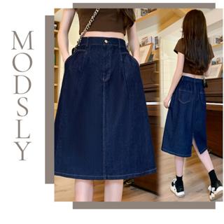 Chân váy jean dài Shop jean JA036 cạp chun dáng dài qua gối, chân váy bò kaki xẻ sau dài phong cách Nhung Nữ Nhung Nữ khóa kéo