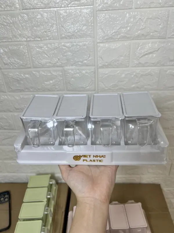 Bộ 4 hộp đựng gia vị, hũ khay lọ đồ đựng gia vị kèm muỗng thìa cao cấp có nắp kín chống ẩm dung tích 250ml - Home Decor 2
