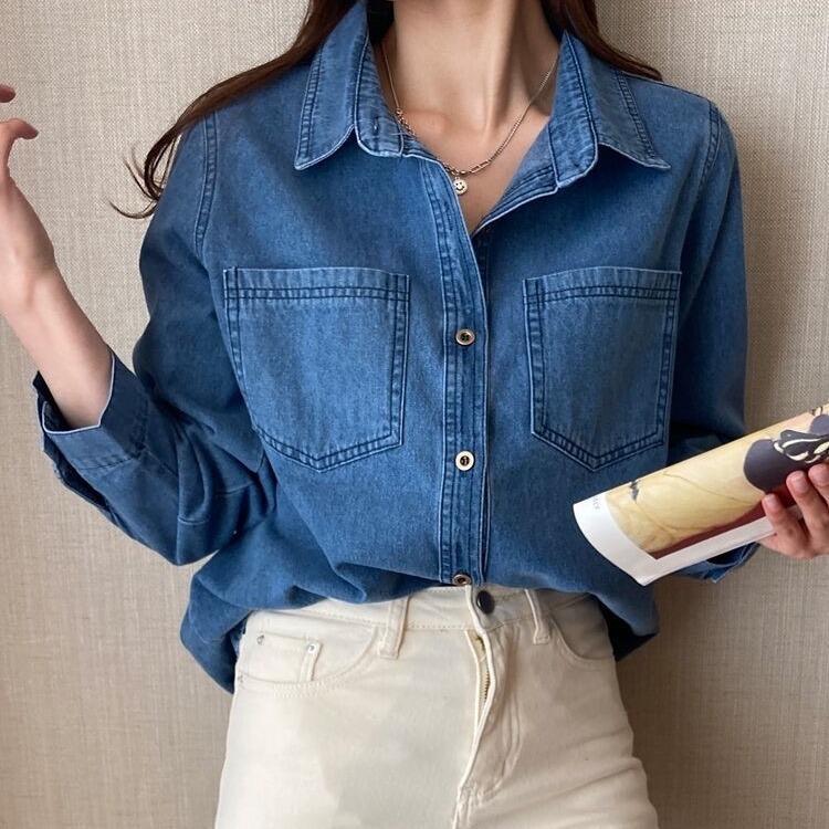 Áo Sơ Mi Jean Nữ 2 Túi Freesize Form Rộng Đi Chơi Đi Làm Dễ Phối Đồ | SUBICI Women Shirt