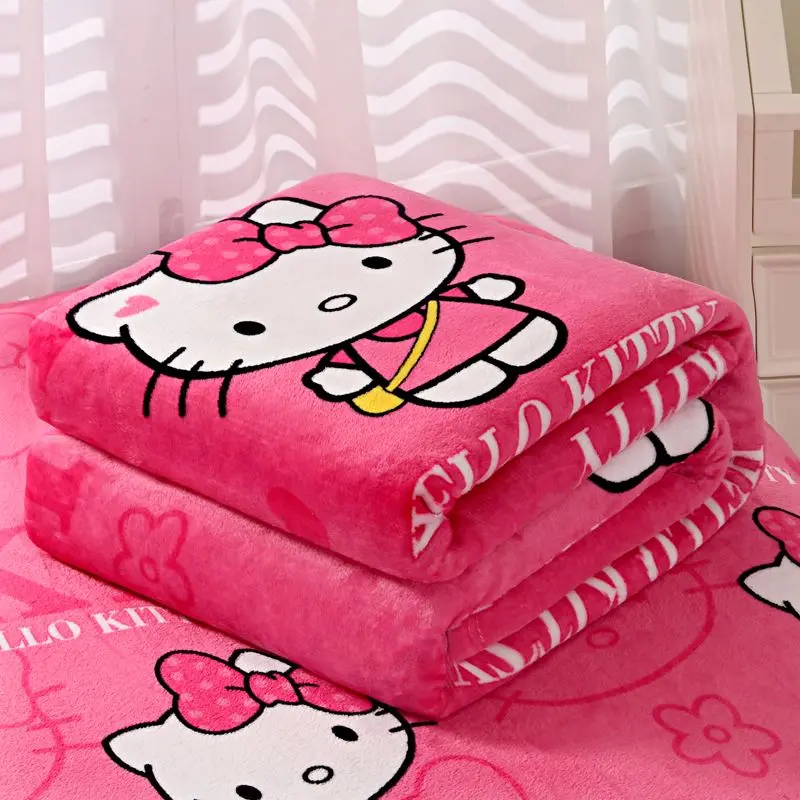 Chăn Hello Kitty, Chất Liệu vải nỉ Thiết Kế Dễ Thương, Thích Hợp Cho Giường Hoặc Ga Trải Giường, Lót Lông Cừu Mùa Đông, Chăn Mùa Hè, Chất Liệu Nhung, Chăn Ngủ Trưa Hoặc Sofa