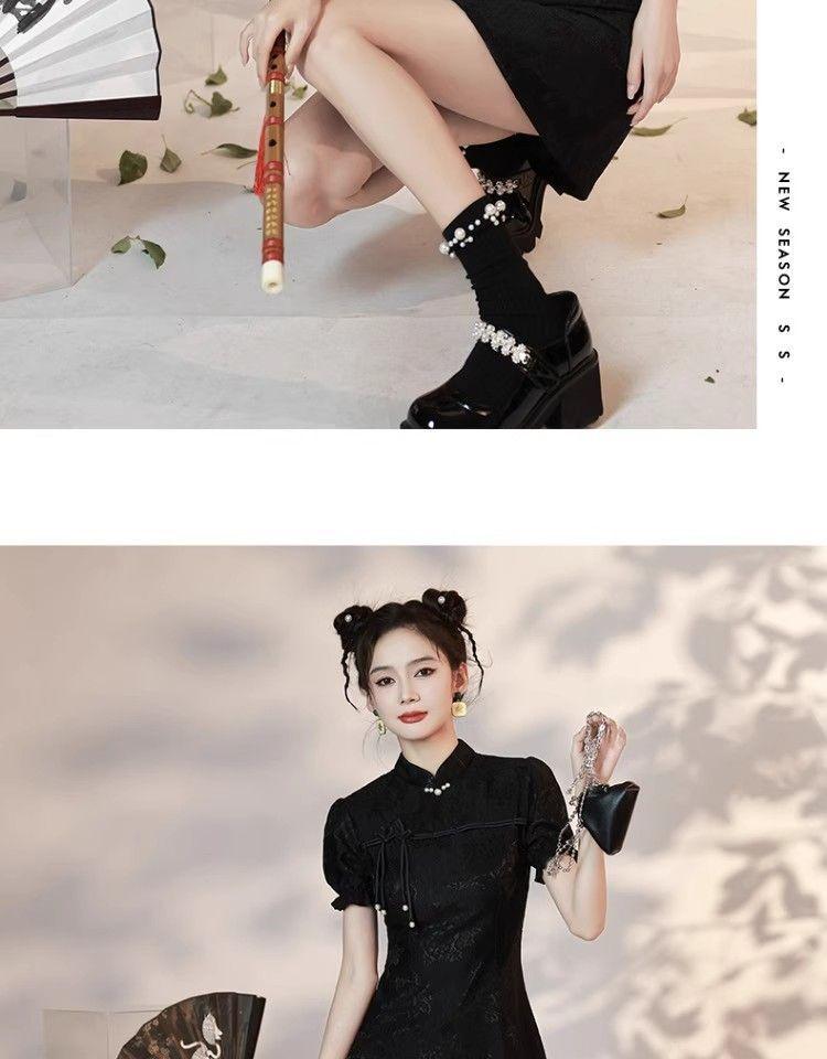 Product Introduction of Black Cheongsam New Summer Improvement Young New Chinese Style Small Girl Dress Lace Short Casual Womenswear 7