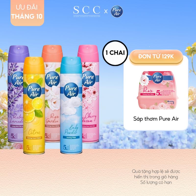 Xịt Phòng Hương Nước Hoa Pure Air 280ml/Chai - Hương Thơm Tự Nhiên An Toàn Cho Sức Khoẻ, Khử Mùi Công Nghệ Mỹ