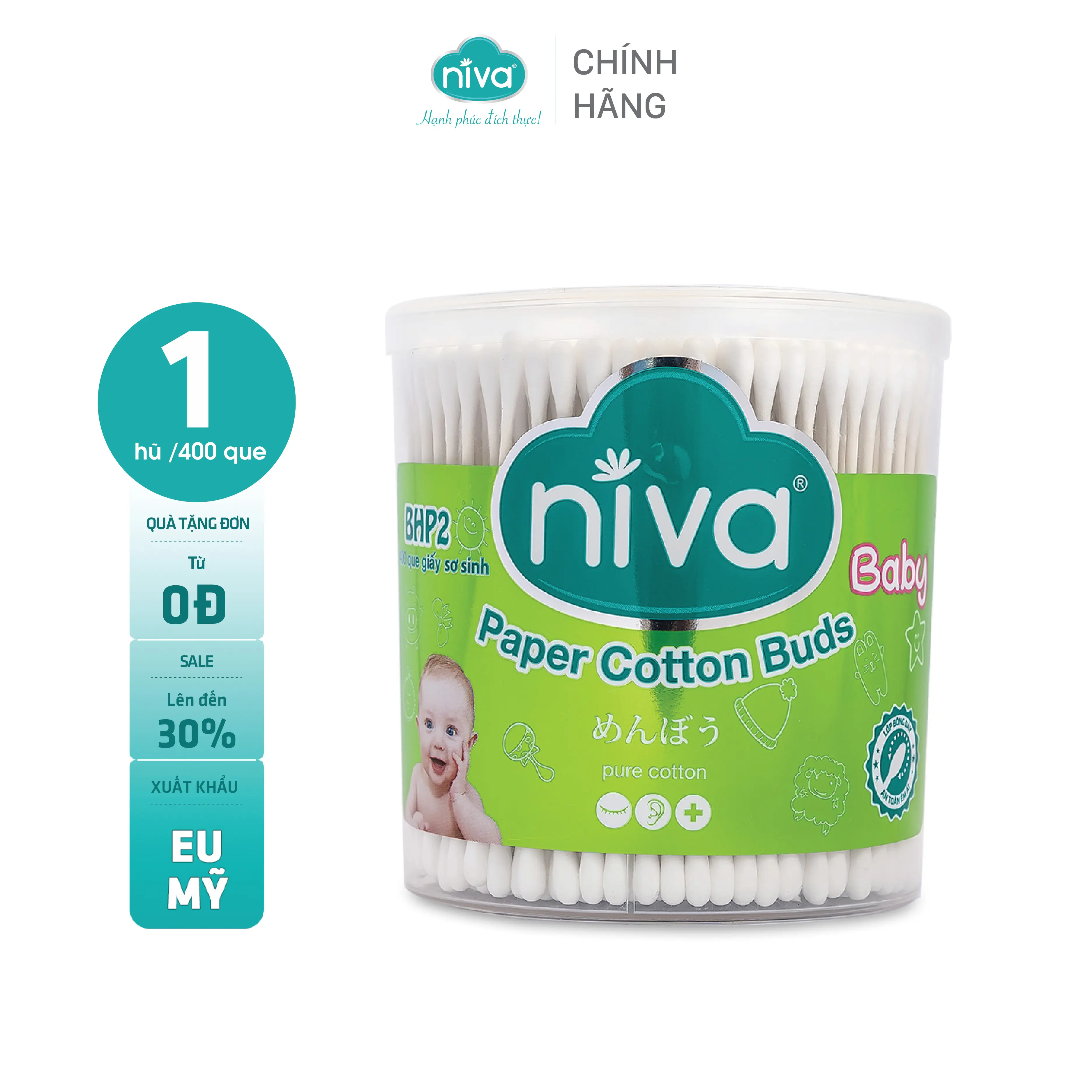 Combo 3 Tăm Bông NIVA Dành Cho Trẻ Em 400 Que Giấy Bhp2 Bông Từ Thiên Nhiên An Toàn Cho Trẻ