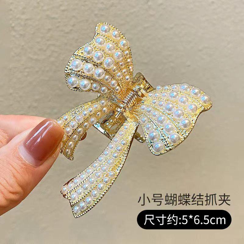Product Introduction of Lovito Elegant Plain Bow Pearls Hair Clips for Women 3