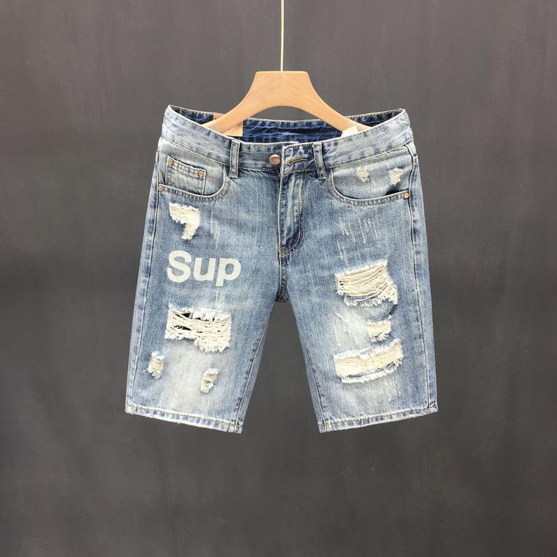 Quần Short Denim Rách, Mỏng Mùa Hè, Dành Cho Nam Giới, Thương Hiệu Thời Trang, Chất Liệu PU, Quần Đẹp Trai, Phong Cách Thẳng Hợp Xu hướng, Dáng Ôm, Dễ Phối Đồ, Quần Cropped 5