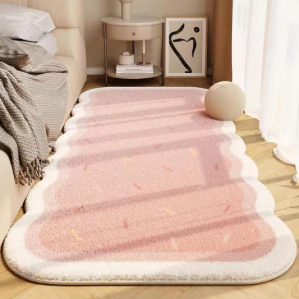 Thảm Đầu Giường Phòng Ngủ Chính, Phong Cách Kem, Hình Dạng Bất Đối Xứng Làm Bằng Cashmere, Thảm Trải Sàn, Có Thể Giặt Bằng Máy, Thích Hợp Cho Phòng Khách, Bàn Sofa Và Thảm 3