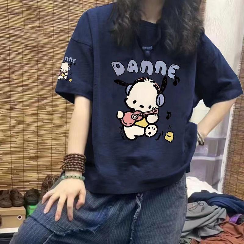 Áo Thun Cotton ngắn Tay Phong Cách Hàn Quốc, Dáng Rộng Vừa Vặn, Thiết Kế Hoạt Hình, Thời Trang Mùa Hè, Dễ Phối Đồ, Có Thể Mặc Ngoài Trời, Phong Cách Thường Ngày 1