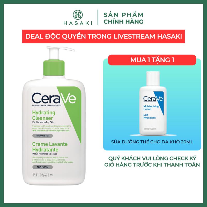   COMBO  Sữa Rửa Mặt CeraVe Cho Da Khô 473ml + Sữa Dưỡng Thể Cho Da Khô 20ml | HASAKI BEAUTY 