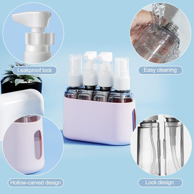 Travel Size Packaging Bottle, 2 Sets 8 Counts Refillable Spray Bottles with Organizer Storage Box, Bathroom Accessories, Portable Leak Proof Travel Containers Set for Toiletries Home Outdoor Office 5