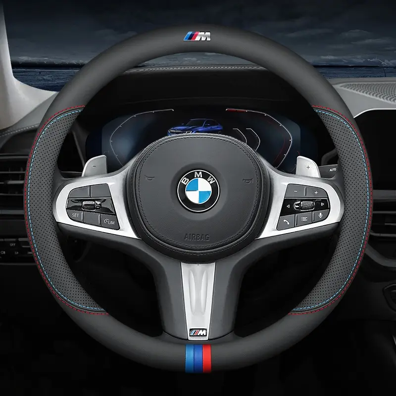 FANMAO Sieece For BMW M Microfiber Leather Car Steering Wheel Cover Anti Slip Steering Wheel Cover 38Cm Breathable Car Steering Wheel Protector For BMW F30 E60 F10 E90 E46 E36 G20 220I E39 X1 630I 1 4 X5 740LI M3 E30 M4 X4 X3 320I 2 6 7 M850I 730 735 X6 X
