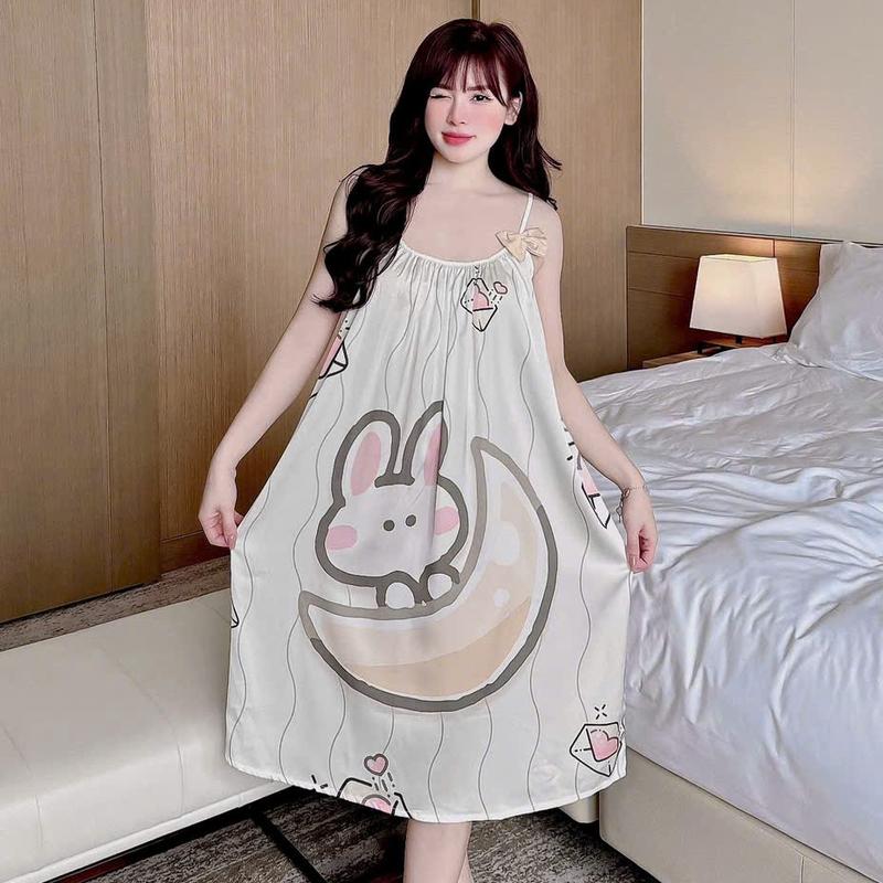 ĐẦM NGỦ LỤA LATIN ĐÍNH NƠ 2 DÂY DỄ THƯƠNG DÁNG DÀI Women Dress 1