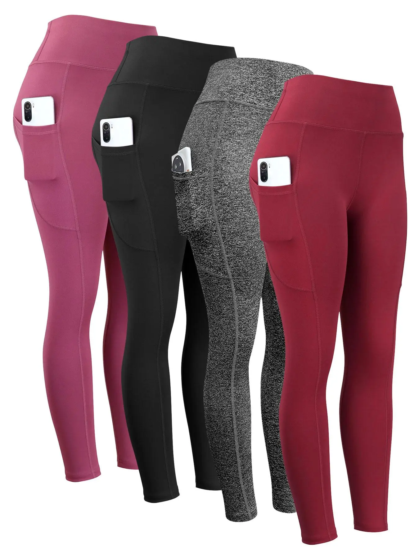 Women's Plain Pocket High Waist Sports Leggings, Stretchy Seamless Sporty Skinny Pants for Summer Yoga Gym Fitness Workout, Ladies Sportswear Bottoms, Tummy Control, Compression Garment