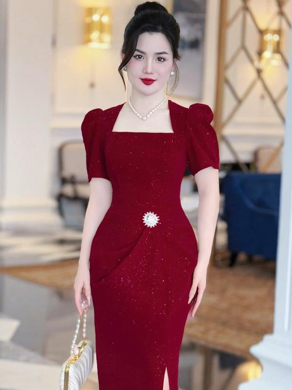 [MIỄN SHIP] MDU4571 Váy Nhung Tuyết Cao Cấp - Sắc Đỏ Kiêu Sa Và Mềm Mại Dành Cho Nữ Women Dress 5