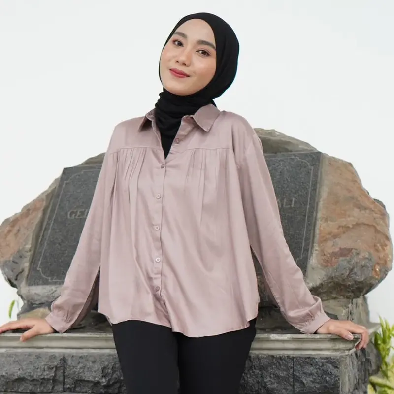 Zanitha Shirt kemeja rayon twill kerut oversize 5
