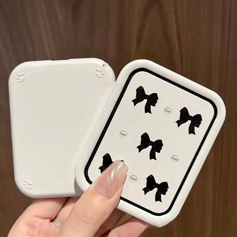 Gương Trang Điểm, Thiết Kế Nắp Lật Thắt Nơ, Gương Bỏ Túi Cầm Tay Hình Chữ Nhật, Dành Cho Phụ Nữ, Có Lược, Thích Hợp Để Trang Điểm, Có Thể Được Sử Dụng Làm Gương Trang Điểm 1