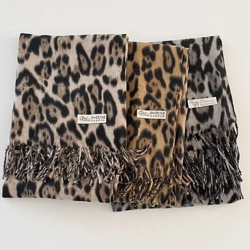 Khăn Choàng Tua Rua Da Báo, Phong Cách Hàn Quốc, Cashmere Giả, Dày Dặn, Pashmina Pashmina, Chống Gió, Khăn Quàng cổ Quàng Cổ Nữ, Quấn, Thích Hợp Cho Phụ Nữ Và Nam Giới 7