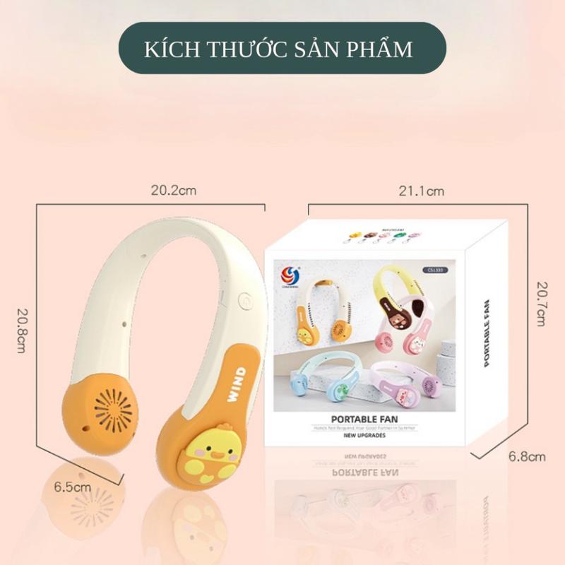 Product Introduction of Quạt đeo cổ không cánh hình thú Wind 3D, Quạt mini cute sạc tích điện USB 3 cấp độ gió, hoạt độ bảo hành 12 tháng quạt quạt  mini quat  cam trai 56