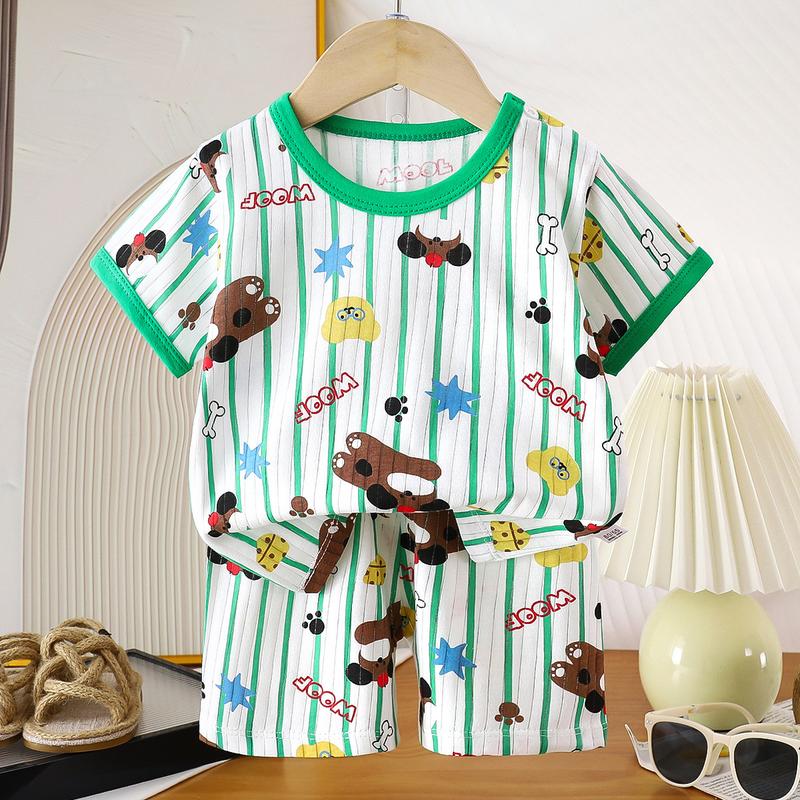 Bộ Đồ Ngắn Tay Cho Trẻ Em, Quần Áo Cotton Mùa Hè Cho Bé Gái, Bộ Hai Mảnh, Phong Cách Hàn Quốc, Cho Bé Trai Và Trẻ Em, Áo Phông thun lạnh petit  bộ đồ nam cho bé trai 2
