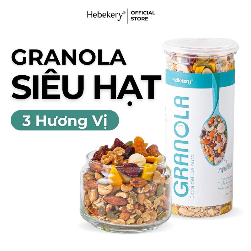 500gr Granola Siêu Hạt Dinh Dưỡng Vị Truyền Thống, Cacao, Matcha - Ngũ Cốc Dinh Dưỡng HEBEKERY by HEBE Food Hạt Ngũ Cốc Socola Thức Ăn Sô Cô La